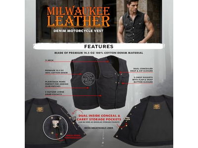  Men's 'Brute' ack Denim Club Style V-Neck Motorcycle Vest
