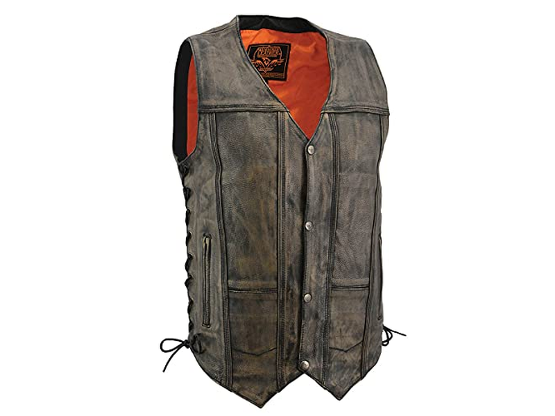 Brown 10 Pocket Motorcycle Leather Vest