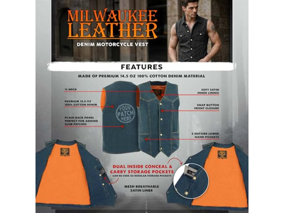 Classic Western V-Neck Premium Denim Motorcycle Biker Vests