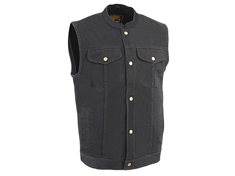 Leather Men's Black Denim Textile Motorcycle Vest