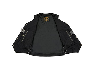 Men's Black 10 Pocket Side Lace Denim Vest