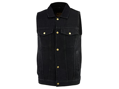 Men's Black Denim Motorcycle Biker Riders Vest 