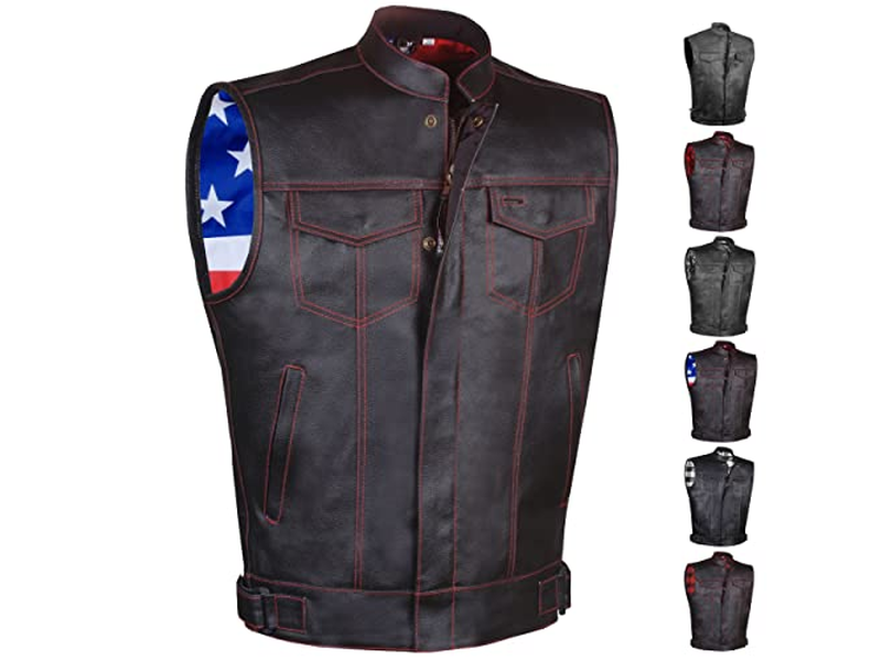 Men's Premium Leather Motorcycle Vest with Biker Club 