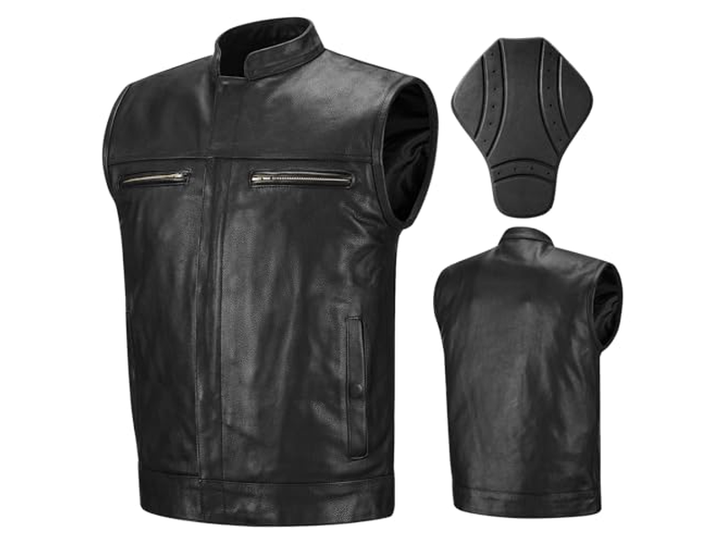Motorcycle Leather Vest for Men with CE Armor 
