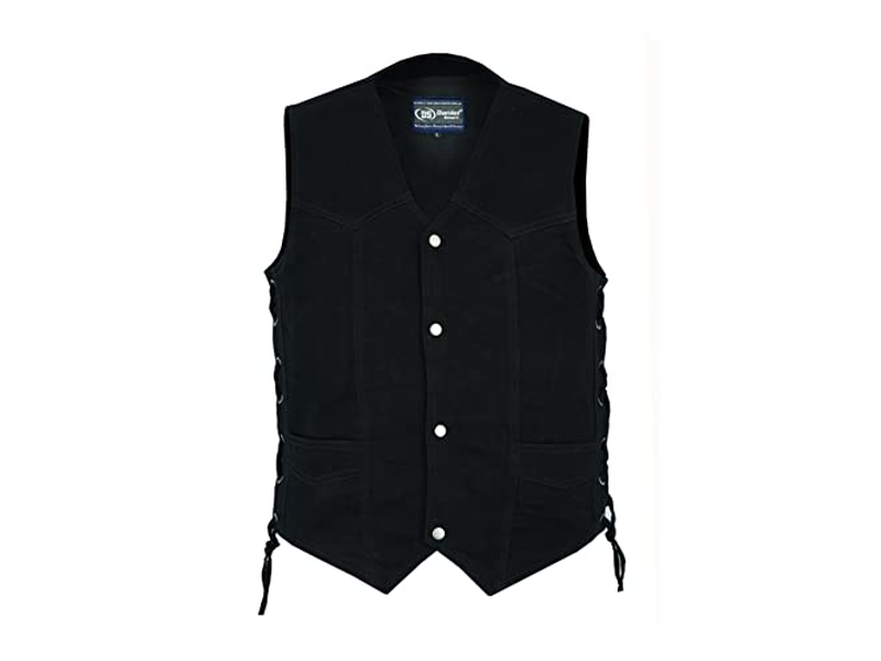 Smart Biker Vest Men V-Shaped Neck Design Black Denim Vest