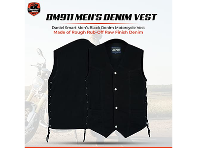 Smart Biker Vest Men V-Shaped Neck Design Black Denim Vest