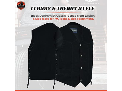 Smart Biker Vest Men V-Shaped Neck Design Black Denim Vest