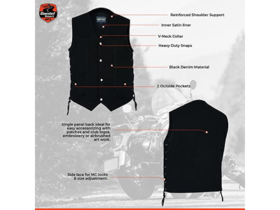 Smart Biker Vest Men V-Shaped Neck Design Black Denim Vest
